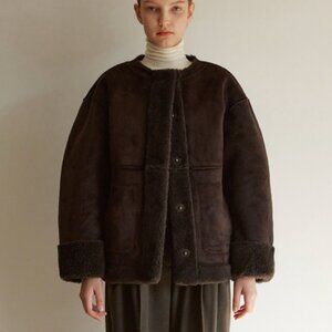 Mohan Tow Faux Shearling Coat No Collar Dark Brown